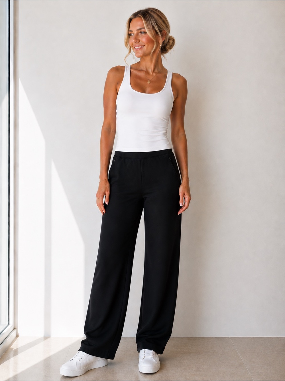 NWT Tuckernuck Black wide leg dress pants stretch pull on women